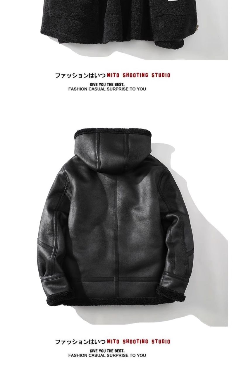2025 Winter Large Size Hooded Shearling One-Piece Lamb Wool Motorcycle Trendy Brand Melard Leather Jacket Men_voghion.com