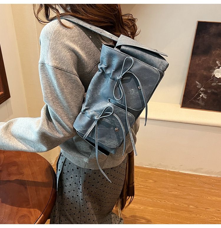 Borsa a mano con fiocco retrò in tinta unita per donna, borsa a tracolla alla moda, versatile borsa da ascella in stile western_voghion.com