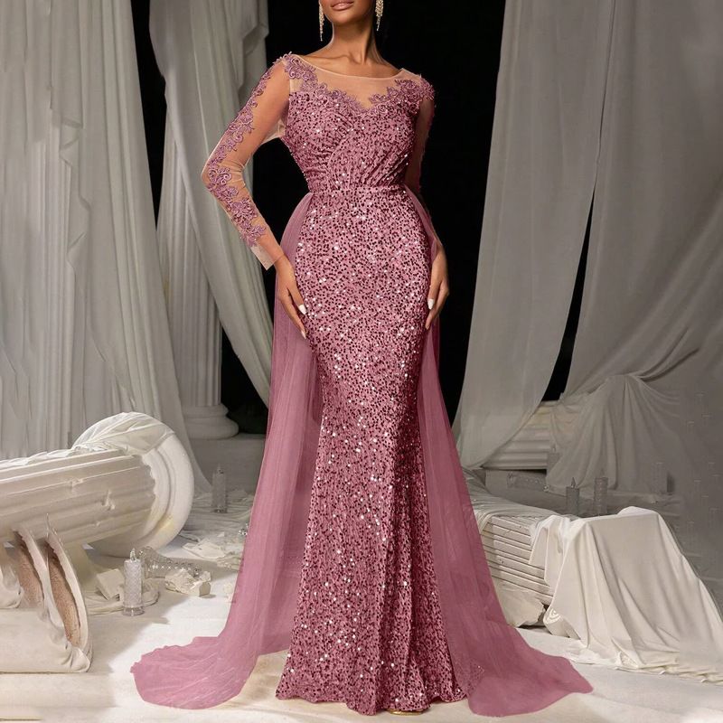 2025 vestido de fiesta de mujer con falda larga, temperamento, moda y elegante, vestido de noche de fiesta de encaje largo_voghion.com