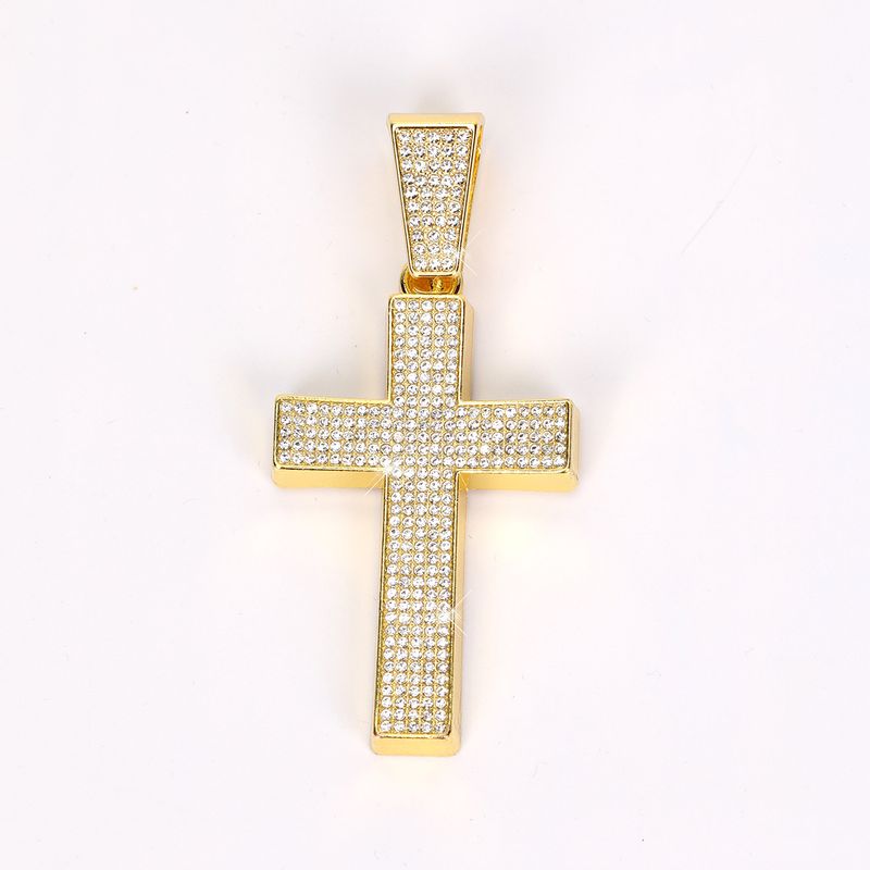 Collana con ciondolo a croce con diamanti, versatile e alla moda, stile hip hop, con catena cubana._voghion.com