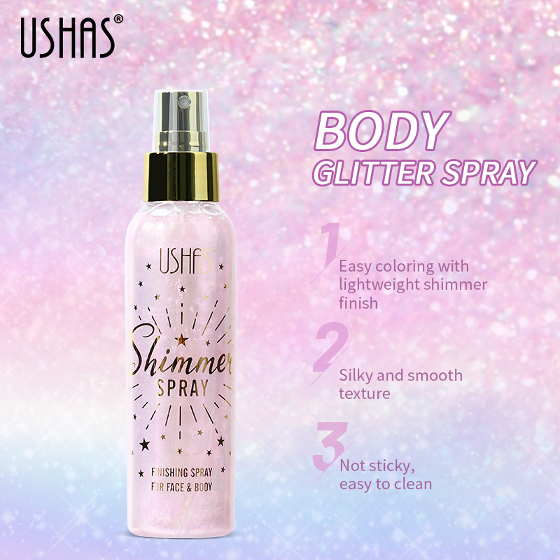 USHAS Perlglanzspray, langlebiges, wasserfestes, schweißbeständiges, Make-up-freies Treibsand-Glanzpulver_voghion.com