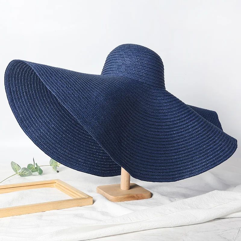 Strohhut mit extra großer Krempe für Damen, Sommer-Strandschutzhut, stylischer Sonnenhut für Fotoshootings_voghion.com