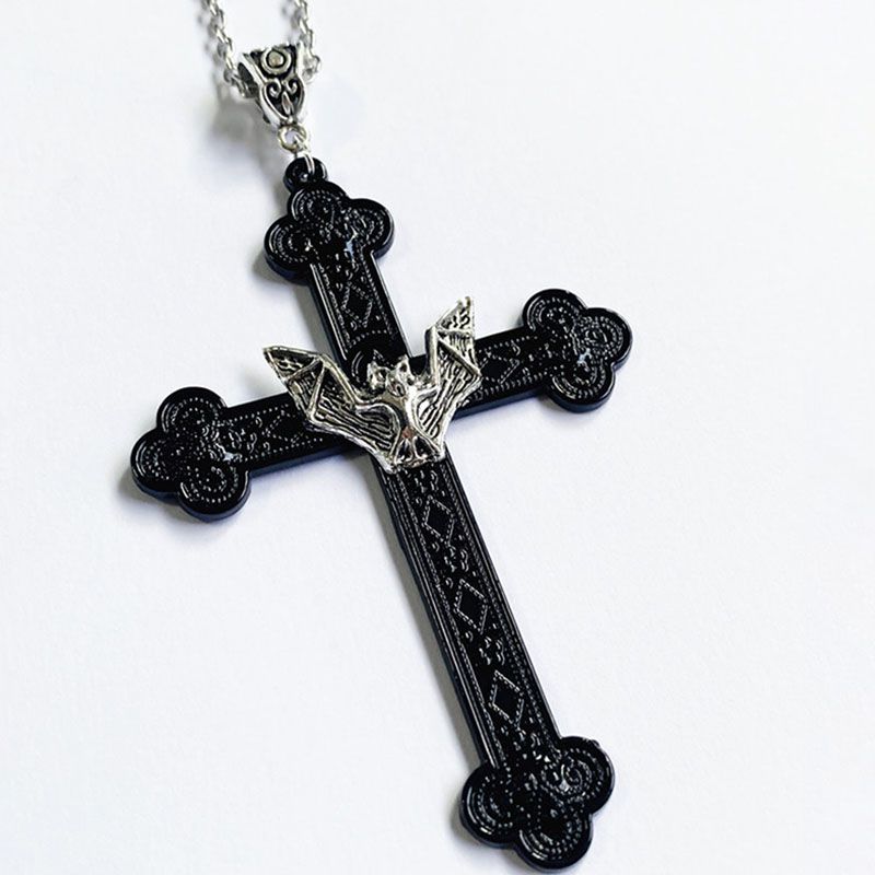 Retro keresztes denevérvámpír férfi és női nyaklánc, ezüst kristály, gótikus kereszt, húsvéti szimbólum, unisex ékszer_voghion.com