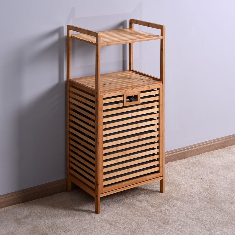 Bathroom Laundry Basket Bamboo Storage Basket with 2-tier Shelf 17.32 x 13 x 37.8 inch_voghion.com