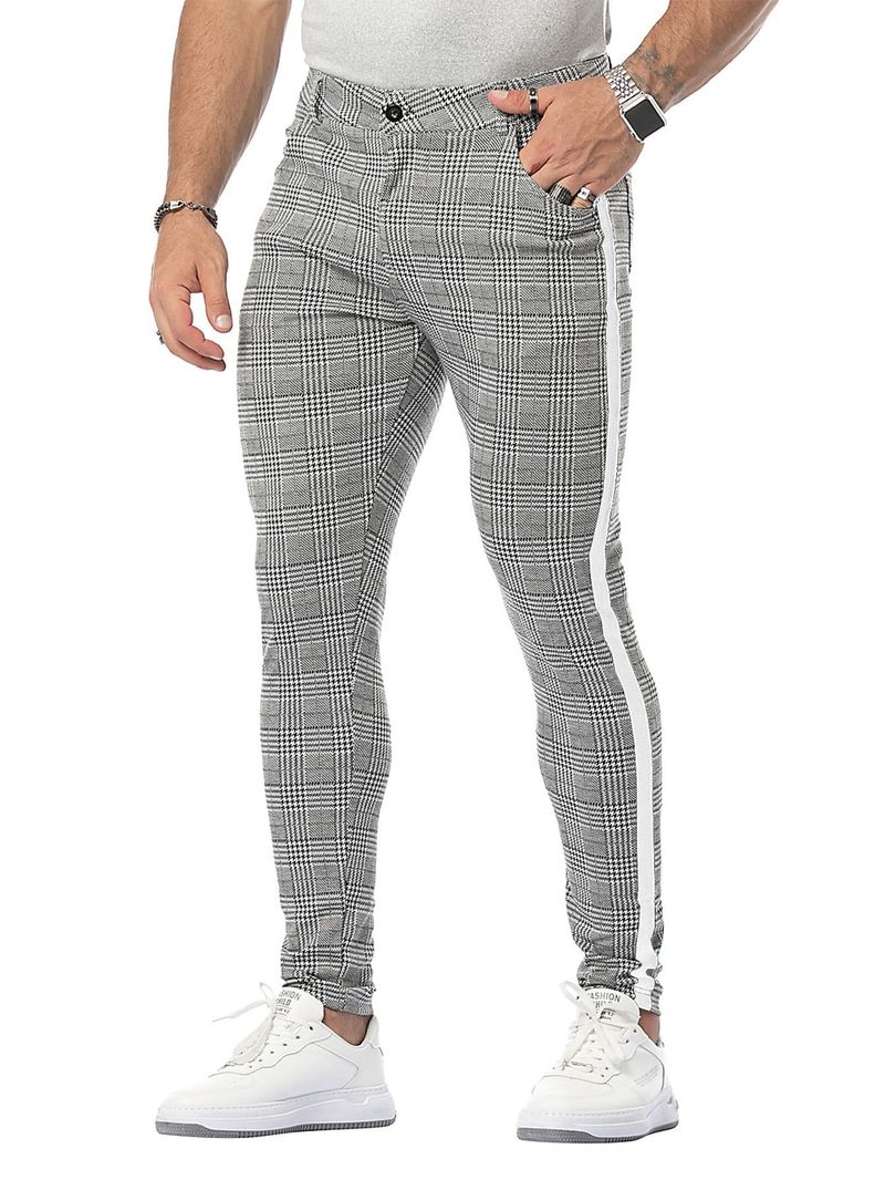 Pantalon décontracté tendance pour homme avec rayures latérales – Coupe slim, polyester extensible, polyvalent en toutes saisons_voghion.com