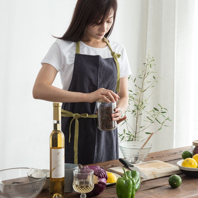High-end Nordic Simple Cotton And Linen Color Matching Lace-up Kitchen Home Coffee Shop Bakery Uniform Apron_voghion.com