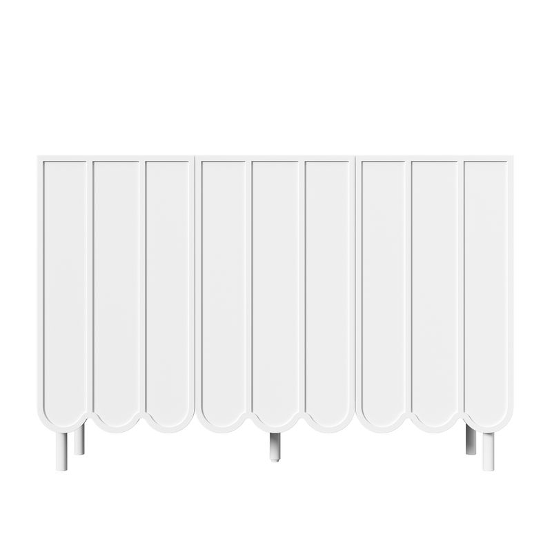 Buffet blanc moderne avec portes ondulées, 120 x 35 x 80 cm, design sans poignées, étagères réglables, meuble de rangement pour salon, couloir et salle à manger._voghion.com
