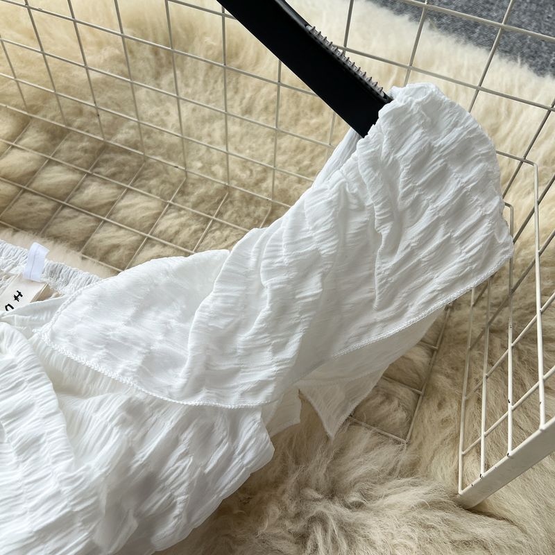 Abito bianco da donna, stile Niche Chic, super fata, stile vacanza al mare, intrigante, con maniche corte e gonna lunga_voghion.com