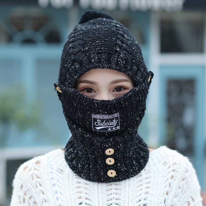 2022 Nuovo Inverno Berretti Lavorati A Maglia Delle Donne di Spessore Caldo Skullies Cappello Passamontagna Femminile Cofano Equitazione All'aperto Set di Colori Solidi_voghion.com