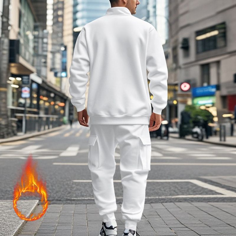 Fleecegefüttertes Sweatshirt-Set mit Viertelreißverschluss für Herren – Slim Fit Thermo-Jogging-Outfit für Herbst und Winter_voghion.com