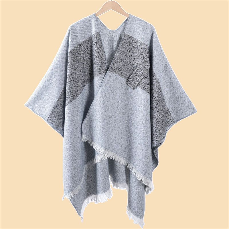 K New Women's Warm Cloak Simple Double-sided Solid Color Split Outerwear Shawl_voghion.com