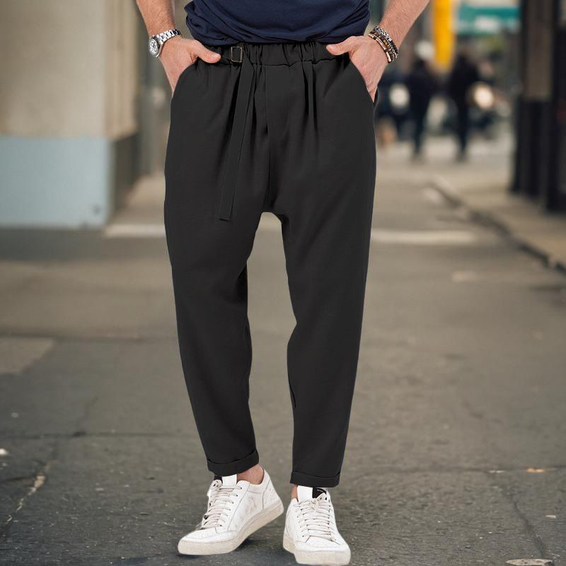 New men's sports casual trendy and fashionable, solid color, Haren pants, hanging style, plus size pants for men_voghion.com