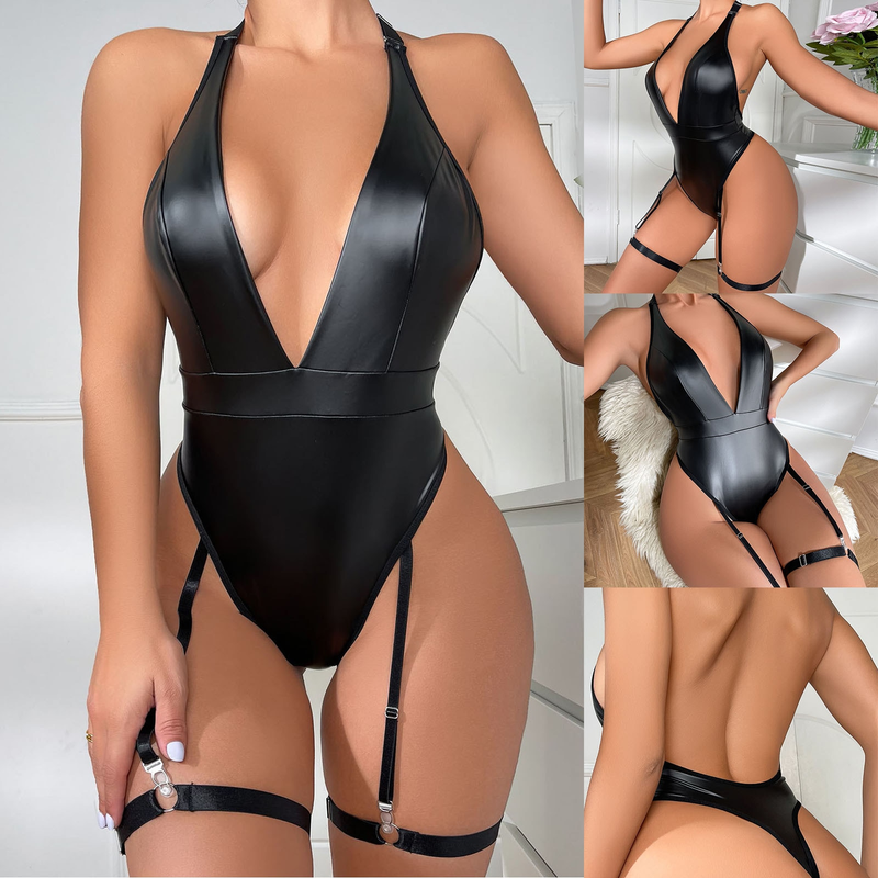 Sexy Dessous für Damen, Übergröße, Leder-Body, Damen-Unterwäsche, Wetlook, Latex, Teddys, Body, exotische Kostüme, Nachtwäsche_voghion.com