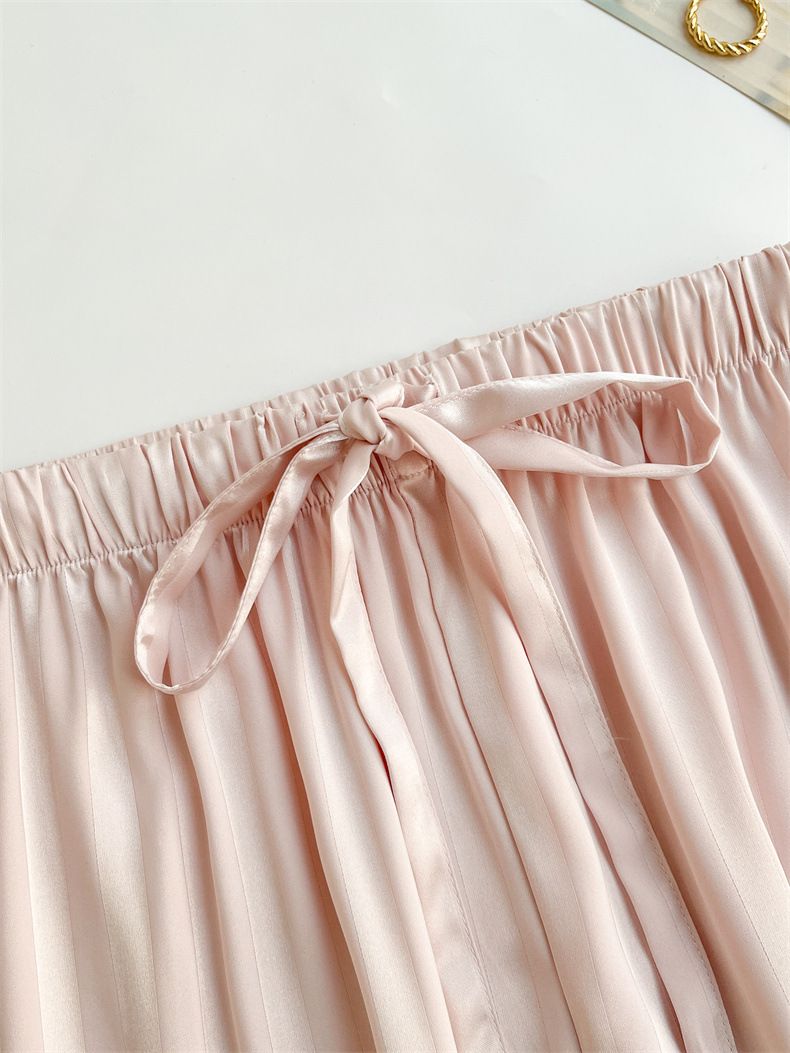 Women's Summer V-Neck Ice Silk Pajama Set – Long Sleeve & Pants, Soft & Breathable Loungewear (M-XL)_voghion.com