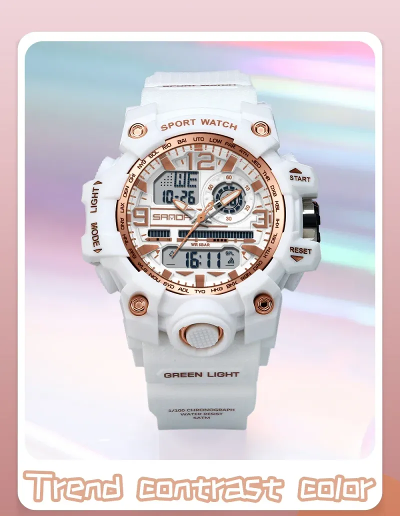 SANDA 3353 Sports Waterproof Electronic Shockproof LED Dual Display Lady Quartz Wristwatches Digital Watch For Boy Girl Children_voghion.com