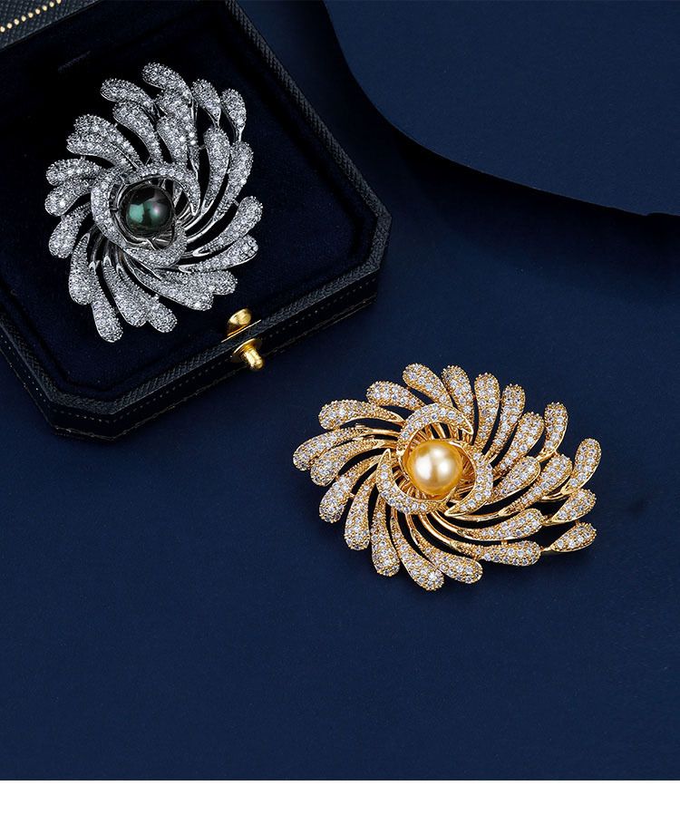 Broche de lujo con fuegos artificiales atmosféricos, broche de perlas retro de alta gama para mujer, ligero, de lujo, de nicho, accesorio premium para traje o vestido._voghion.com