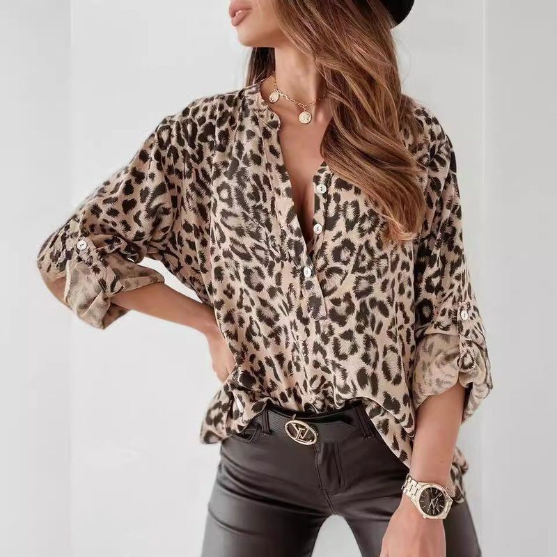 Cardigan monopetto con stampa leopardata, manica lunga, per donna, primavera e autunno_voghion.com