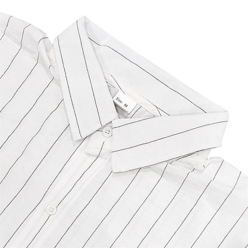 Vêtements pour hommes, costume d'été en lin pour hommes, chemise ample à manches courtes à rayures, short de plage, costume deux pièces_voghion.com