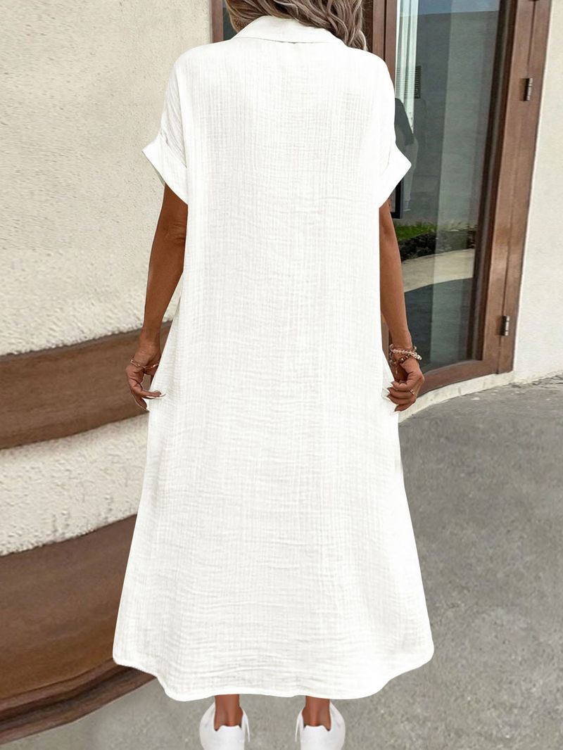 Vestido longo casual feminino sem mangas - Mistura de poliéster macio e elástico, caimento solto e confortável, túnica com botões para primavera/verão_voghion.com