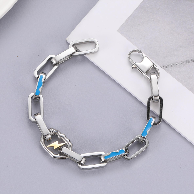 Hochwertige Accessoires im Street-Style-Design, die nicht verblassen. Hip-Hop-Armband aus Titanstahl für Jungen mit Blitzmotiv_voghion.com