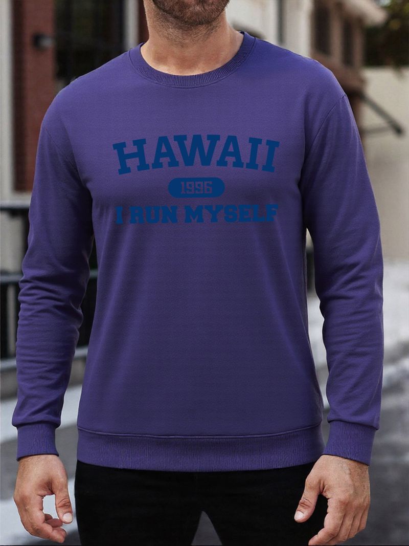 Felpa da uomo con stampa Hawaii I Run Myself, in pile, casual, oversize, con scollo rotondo, abbigliamento autunnale, hip hop, tuta_voghion.com