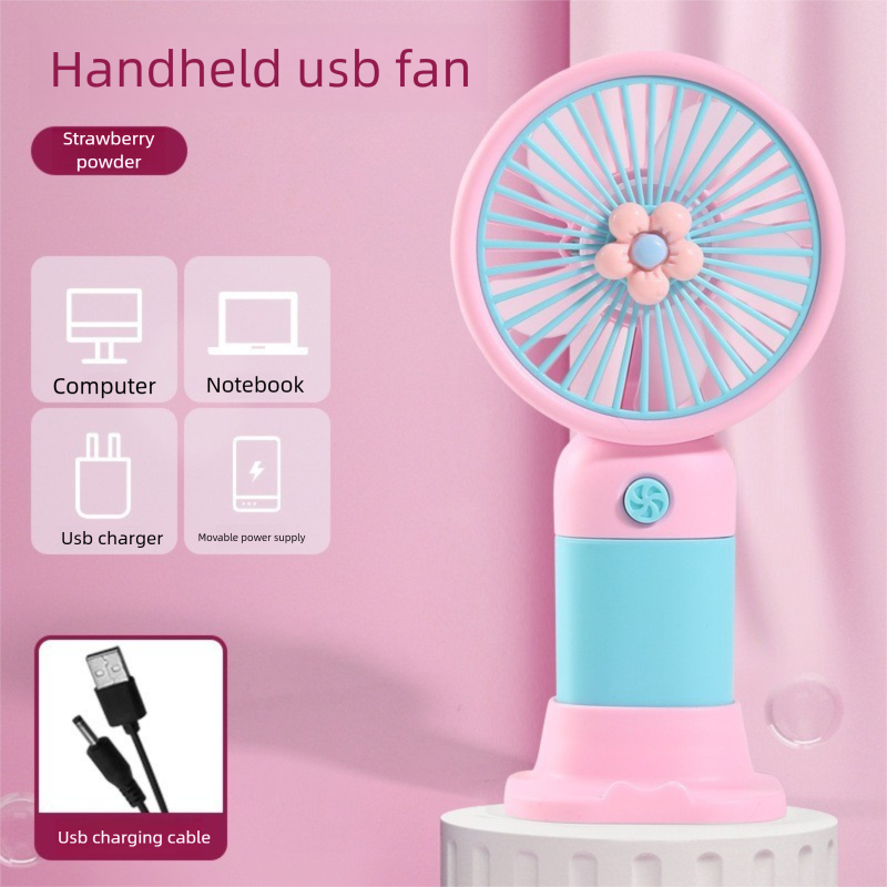 Tragbarer Handheld-Mini-USB-Cartoon-wiederaufladbarer Ventilator für Studenten mit Ständer_voghion.com