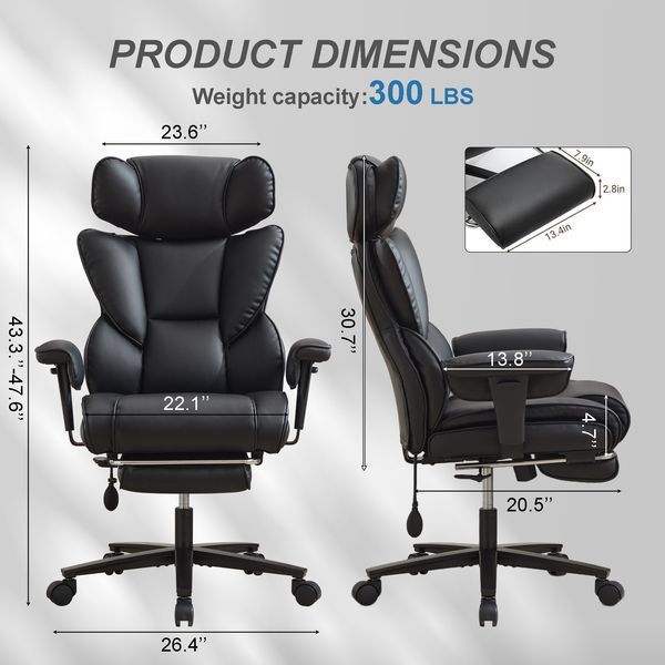 Office Chair With Foot Rest And Waist Lumber Support, Ergonomic Gaming Chair With Adjustable Height Headrest, High-Back Leather Reclining Chair For_voghion.com