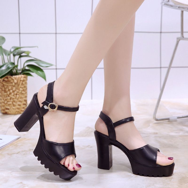 New High-heeled Sandals, Thick Heel, Waterproof Platform, Versatile Thin Strap Combination, Summer Soft Leather,_voghion.com