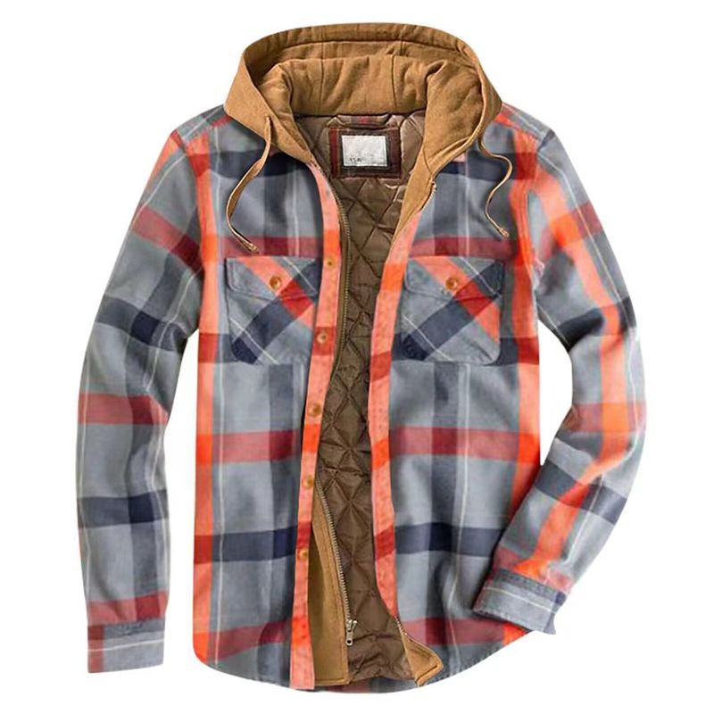 Men's Clothing popular men's clothing autumn and winter thickened cotton coat plaid long sleeved loose hooded jacket_voghion.com