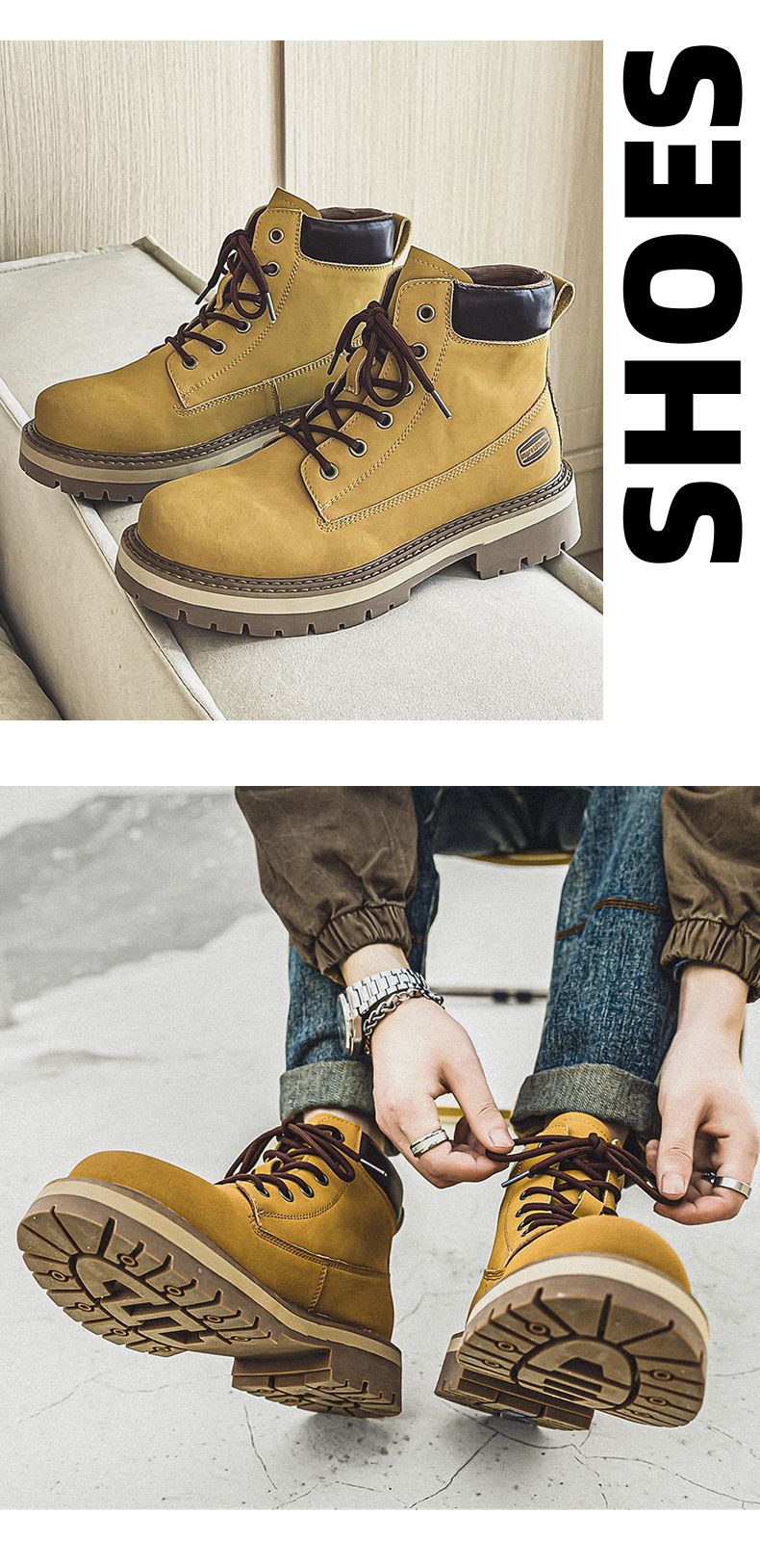 Rhubarb Boots Men's Thick-soled Heightening Desert Martin Boots High-top Men's Boots Functional Wind_voghion.com
