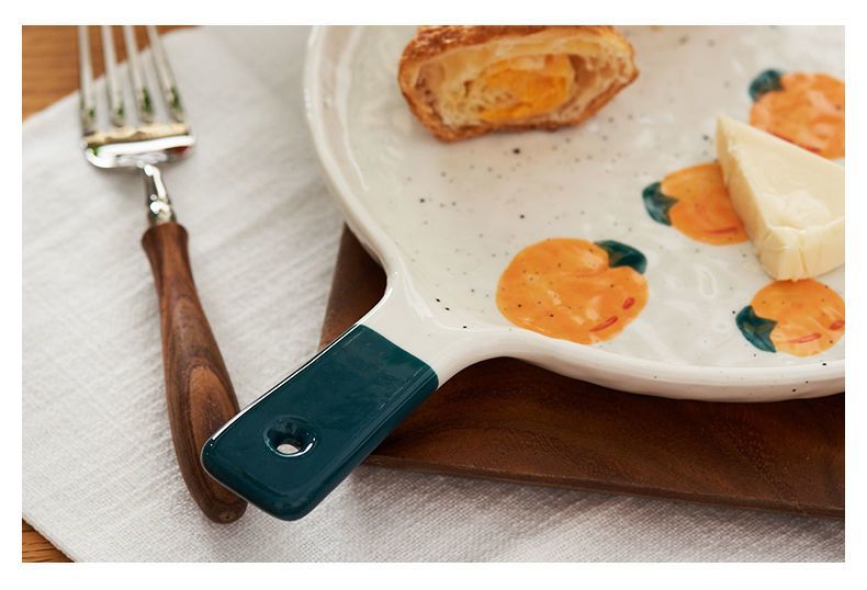 Pizza Tray Oven Special Network Red Ceramic Inch Flat Dish Dish Fruit Salad Breakfast Plate With Handle_voghion.com