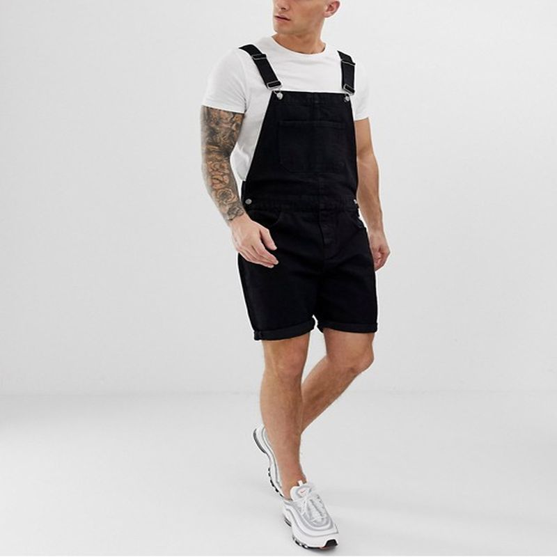 New Men's Denim Distressed Shorts, Jumpsuit Work Pants With Shoulder Straps_voghion.com