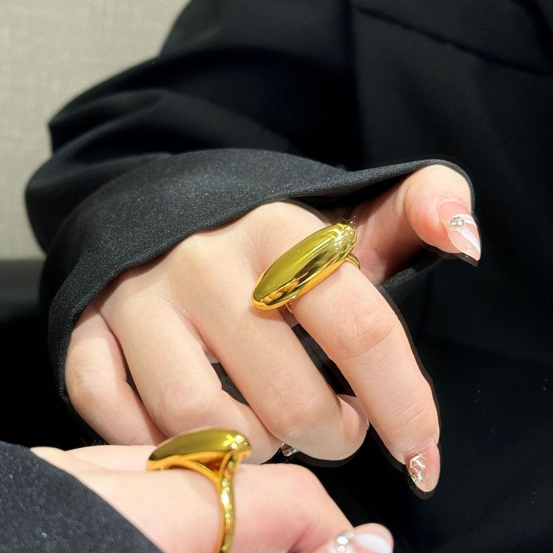fashion geometric oval ring female glossy design exaggerated open index finger ring ring_voghion.com