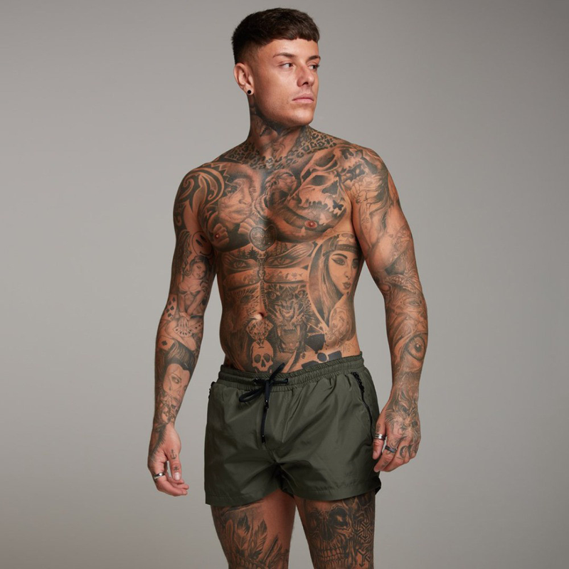 Schnelltrocknende Shorts für Herren – Strand- und Laufshorts für den Sommer, leicht und atmungsaktiv, mit Taschen (Schwarz/Blau, M-Large)_voghion.com