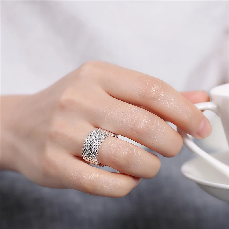 Anillo de red entrelazado de VENUS Sier de plata esterlina para mujer, joyería de compromiso de boda con encanto a la moda, venta al por mayor_voghion.com