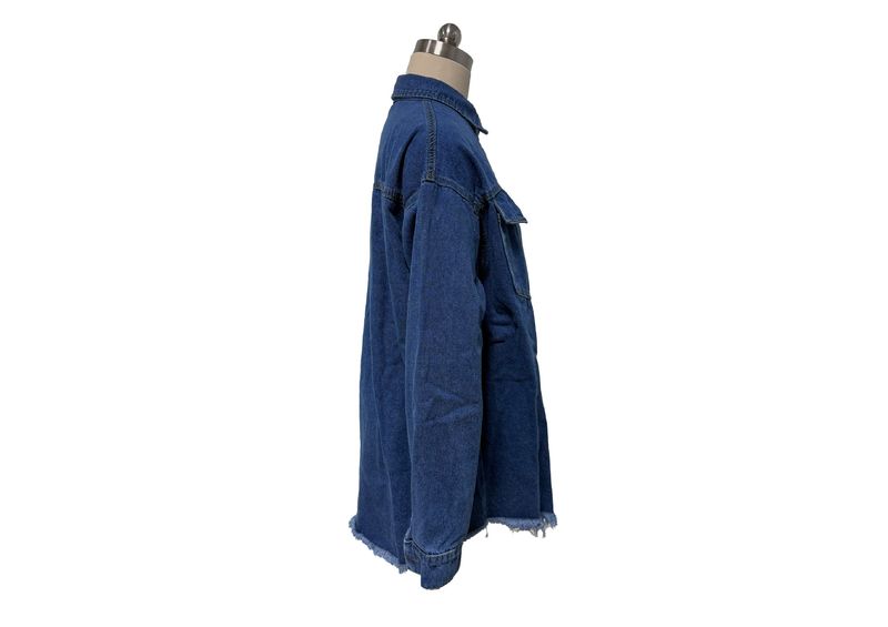 Damenbekleidung Übergroße Jeansjacke Lässiges langärmeliges Jeanshemd Distressed-Jeansjacke_voghion.com