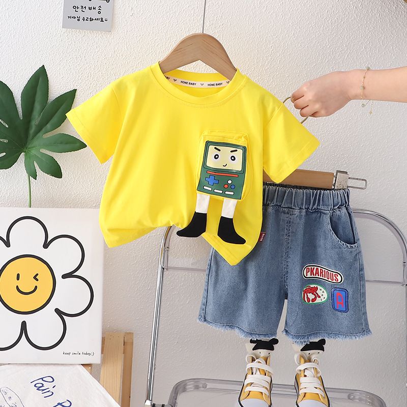 Summer cartoon short sleeved shorts two-piece set of baby 2024 new summer men's and children's clothing_voghion.com