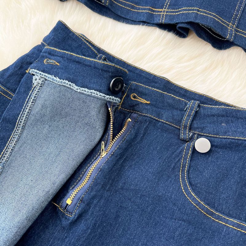 Age Reducing Suit For Women In Summer Korean Style Design Polo Collar Short Sleeved Denim Two Piece Set_voghion.com