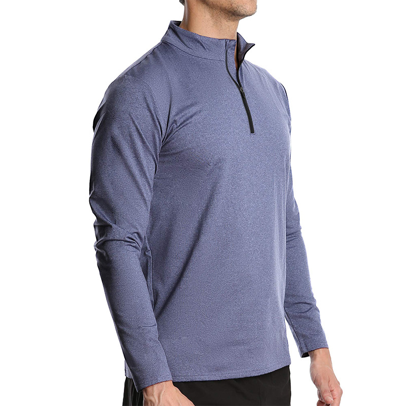 Hue Hue Hue Hue 2024 Autumn European And American Men's Long Sleeve Quick-Dry Sports Running Pullover Half-Zip Solid Color_voghion.com