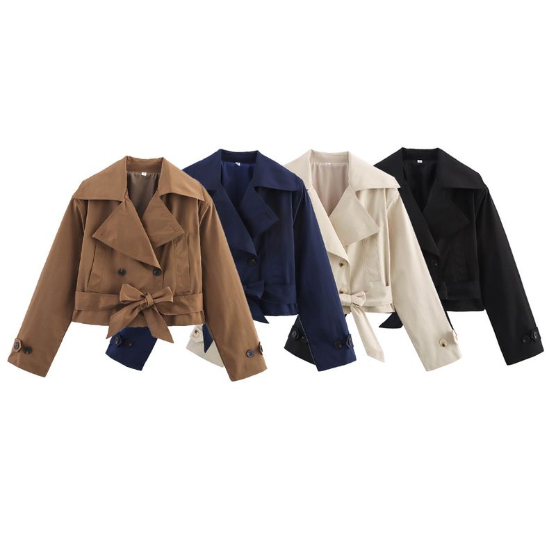 BSK&TRAF Women's Fashion 2025 Summer New Style Simple Versatile Belted Trench Coat Short Jacket_voghion.com