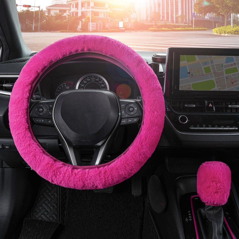 Plush Steering Wheel Cover Rabbit Fur Elastic Winter Warm Non Slip Handle Cover Unisex_voghion.com