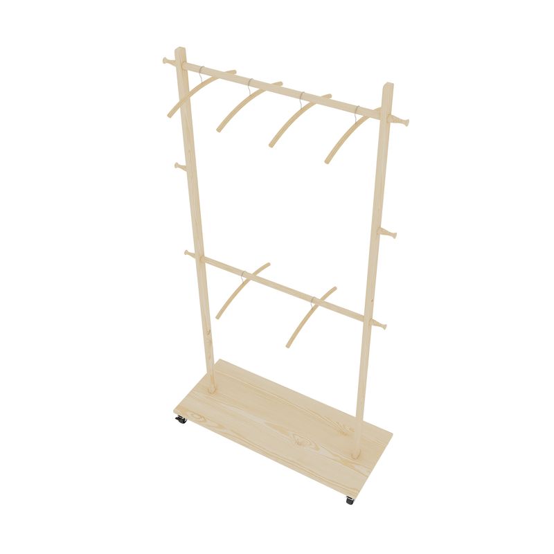 Solid Wood Garment Clothes Drying Rack With 6 Wooden Hangers, Space-Saving Design, Adjustable Shelf, And Wheels For Easy Mobility – Perfect For Bedroom, Living Room, Or Entryway_voghion.com