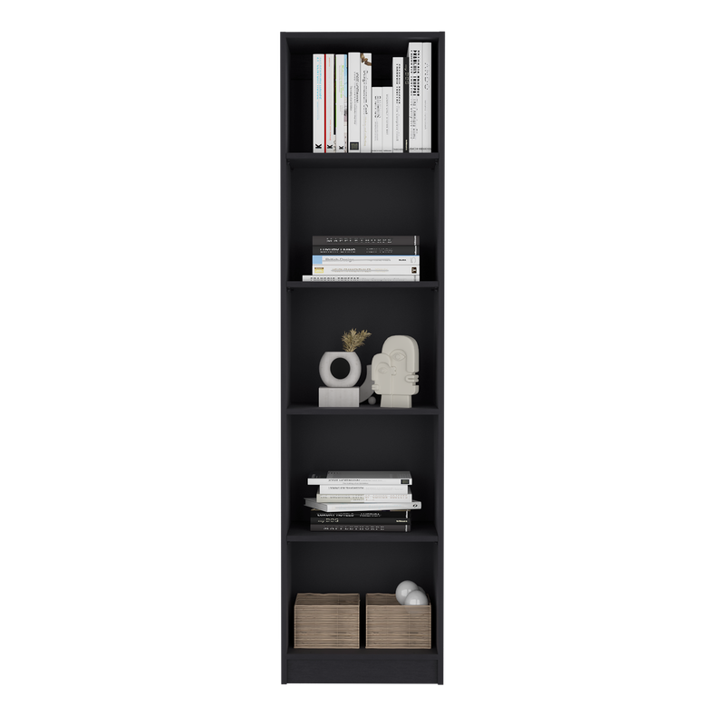 Home Xs Bookcase with 5-Tier Shelves and Slim Design -Black -Office_voghion.com