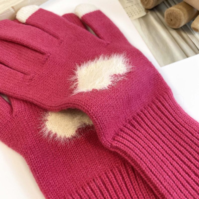 Teléfono de invierno para mujer, de color sólido, abierto, con pantalla táctil, tejido de lana gruesa, cálido, moderno, edición coreana_voghion.com