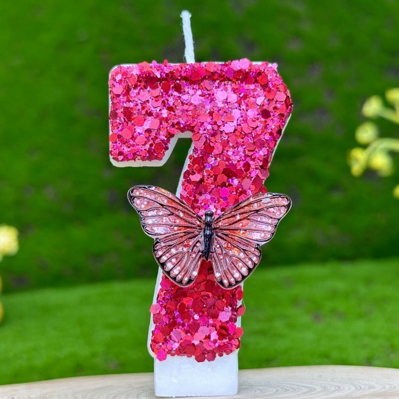 Digital Cake Party Decoration Birthday Candle DIY Rose Red Butterfly_voghion.com
