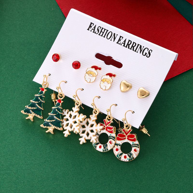 Set di orecchini natalizi "Festive Santa Love" - Orecchini pendenti con fiocco di neve e albero di Natale in smalto stile cartone animato per donna, gioielli per feste natalizie_voghion.com
