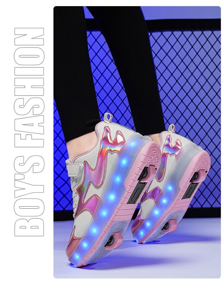 Running Shoes New Double Wheel Mia Mia Detachable Hidden Charging Children's Light Emitting Roller Skates_voghion.com