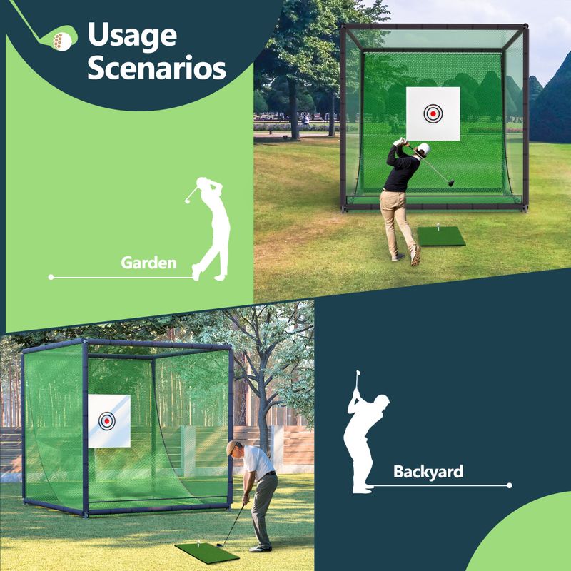10X10X10FT Golf Practice Net Cage W/ Metal Frame Hitting Net Kit Indoor Outdoor_voghion.com