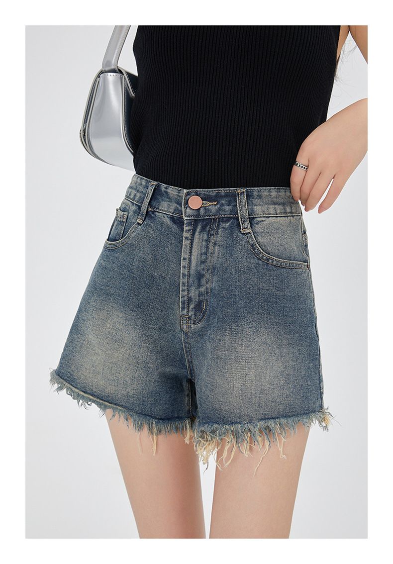Short en jean large pour femme, coupe ample, taille haute, décontracté et polyvalent, jambe droite coupe trapèze, niche, à volants,_voghion.com