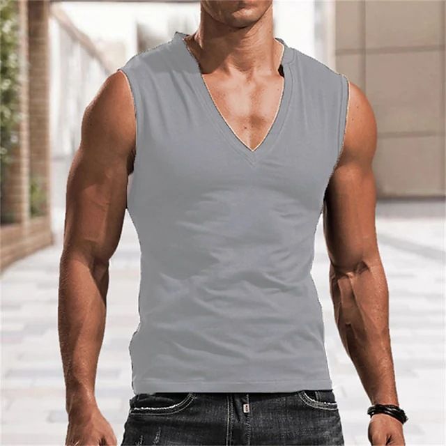 Gilet casual traspirante senza maniche con scollo a V, tinta unita, da uomo, taglia europea_voghion.com